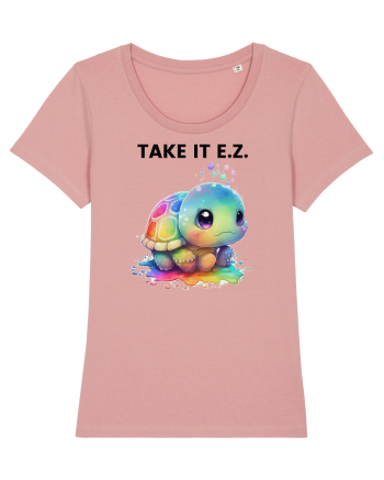 Broasca testoasa pictata in acuarela cu mesajul  Take it E.Z. Canyon Pink