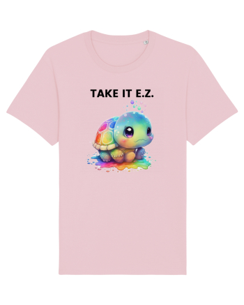 Broasca testoasa pictata in acuarela cu mesajul  Take it E.Z. Cotton Pink