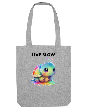 Broasca testoasa pictata in acuarela cu mesajul Live Slow Heather Grey