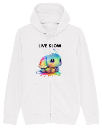 Broasca testoasa pictata in acuarela cu mesajul Live Slow White