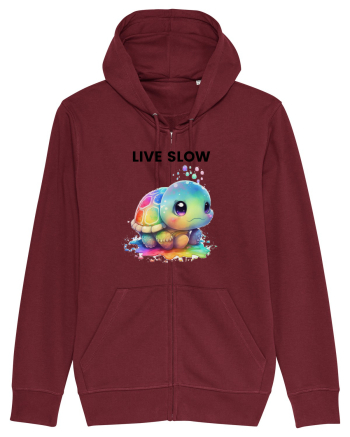 Broasca testoasa pictata in acuarela cu mesajul Live Slow Burgundy