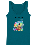 Broasca testoasa pictata in acuarela cu mesajul Live Slow Maiou Damă Dreamer