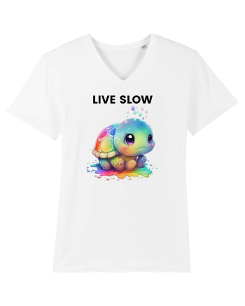 Broasca testoasa pictata in acuarela cu mesajul Live Slow White