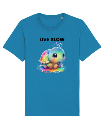 Broasca testoasa pictata in acuarela cu mesajul Live Slow Azur