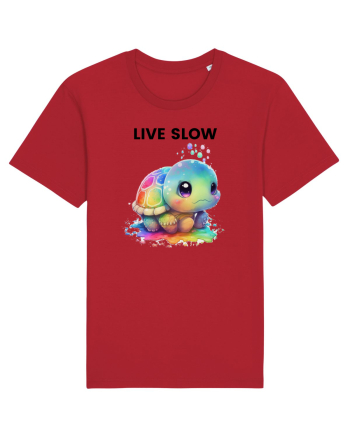 Broasca testoasa pictata in acuarela cu mesajul Live Slow Red