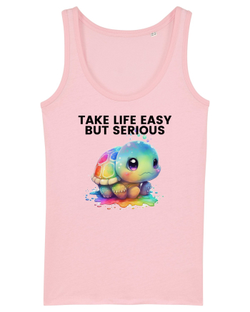 Broasca testoasa pictata in acuarela cu mesajul Take Life Easy but Serious Cotton Pink