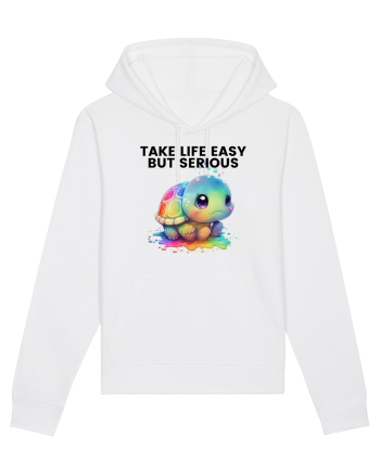 Broasca testoasa pictata in acuarela cu mesajul Take Life Easy but Serious White
