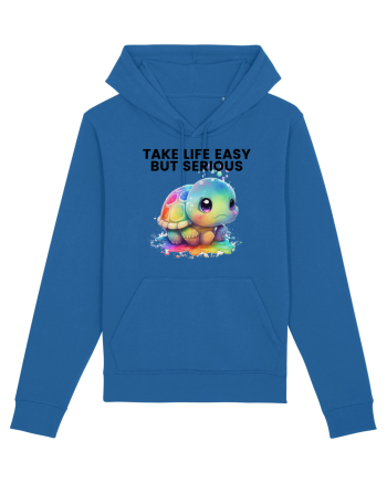 Broasca testoasa pictata in acuarela cu mesajul Take Life Easy but Serious Royal Blue