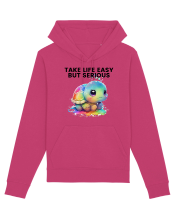 Broasca testoasa pictata in acuarela cu mesajul Take Life Easy but Serious Raspberry