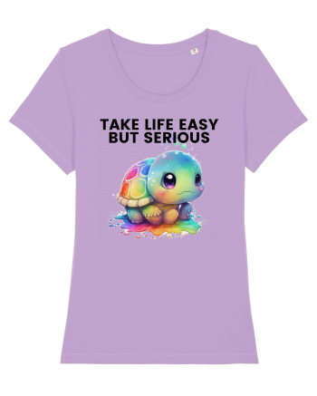 Broasca testoasa pictata in acuarela cu mesajul Take Life Easy but Serious Lavender Dawn