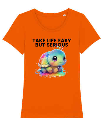 Broasca testoasa pictata in acuarela cu mesajul Take Life Easy but Serious Bright Orange
