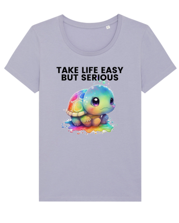 Broasca testoasa pictata in acuarela cu mesajul Take Life Easy but Serious Lavender