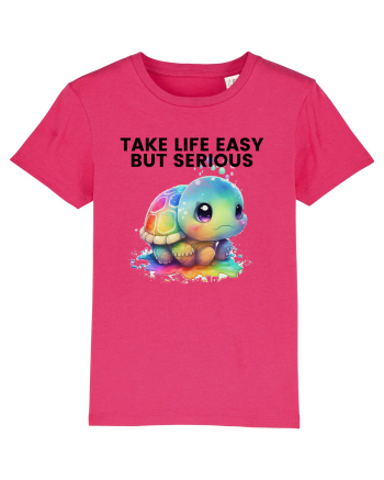 Broasca testoasa pictata in acuarela cu mesajul Take Life Easy but Serious Raspberry
