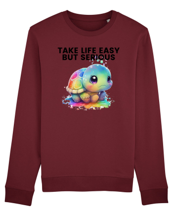Broasca testoasa pictata in acuarela cu mesajul Take Life Easy but Serious Burgundy