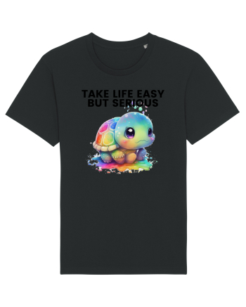 Broasca testoasa pictata in acuarela cu mesajul Take Life Easy but Serious Black