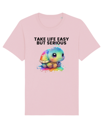 Broasca testoasa pictata in acuarela cu mesajul Take Life Easy but Serious Cotton Pink