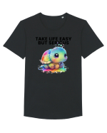 Broasca testoasa pictata in acuarela cu mesajul Take Life Easy but Serious Tricou mânecă scurtă guler larg Bărbat Skater