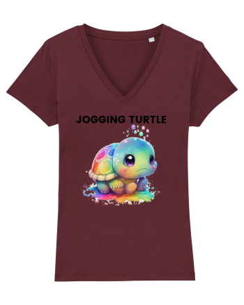 Broasca testoasa pictata in acuarela cu mesajul Jogging Turtle Burgundy