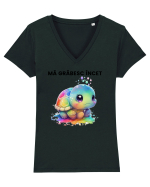 Broasca testoasa pictata in acuarela cu mesajul Ma grabesc Incet Tricou mânecă scurtă guler V Damă Evoker
