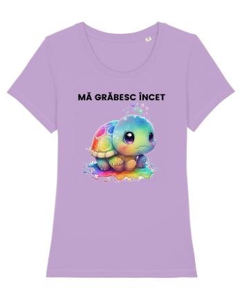 Broasca testoasa pictata in acuarela cu mesajul Ma grabesc Incet Lavender Dawn