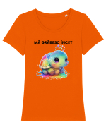 Broasca testoasa pictata in acuarela cu mesajul Ma grabesc Incet Tricou mânecă scurtă guler larg fitted Damă Expresser