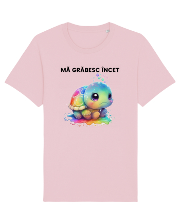 Broasca testoasa pictata in acuarela cu mesajul Ma grabesc Incet Cotton Pink