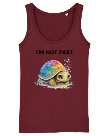 Broasca testoasa pictata in acuarela cu mesajul I'm not fast Burgundy