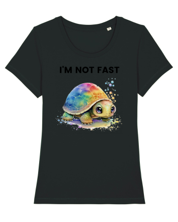 Broasca testoasa pictata in acuarela cu mesajul I'm not fast Black