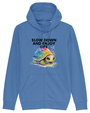 Broasca testoasa pictata in acuarela cu mesajul  Slow Down and Enjoy Life Bright Blue