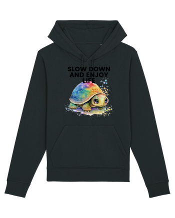 Broasca testoasa pictata in acuarela cu mesajul  Slow Down and Enjoy Life Black
