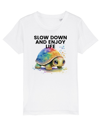 Broasca testoasa pictata in acuarela cu mesajul  Slow Down and Enjoy Life White