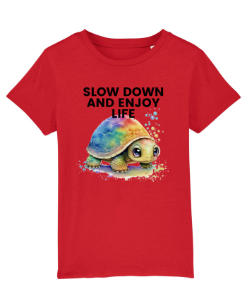 Broasca testoasa pictata in acuarela cu mesajul  Slow Down and Enjoy Life Red