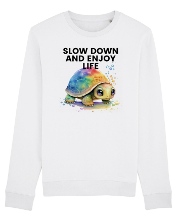 Broasca testoasa pictata in acuarela cu mesajul  Slow Down and Enjoy Life White