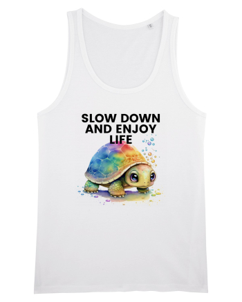 Broasca testoasa pictata in acuarela cu mesajul  Slow Down and Enjoy Life White