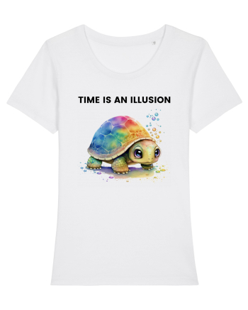 Broasca testoasa pictata in acuarela cu mesajul  Time is an Illusion White