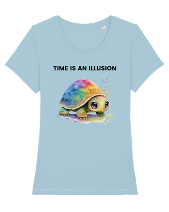 Broasca testoasa pictata in acuarela cu mesajul  Time is an Illusion Sky Blue