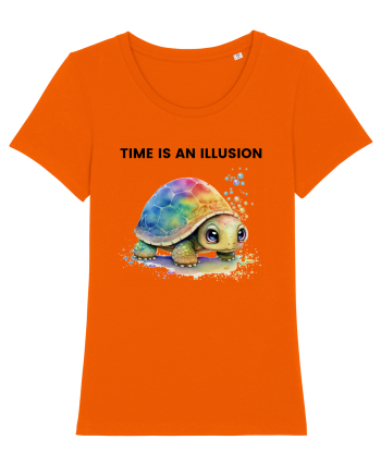Broasca testoasa pictata in acuarela cu mesajul  Time is an Illusion Bright Orange