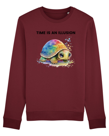 Broasca testoasa pictata in acuarela cu mesajul  Time is an Illusion Burgundy