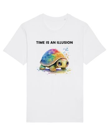 Broasca testoasa pictata in acuarela cu mesajul  Time is an Illusion White