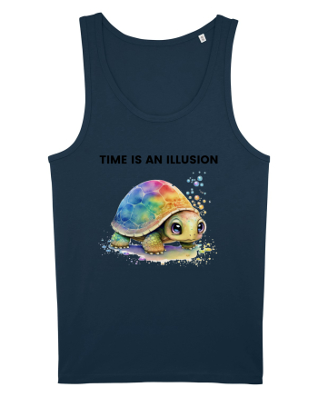 Broasca testoasa pictata in acuarela cu mesajul  Time is an Illusion Navy