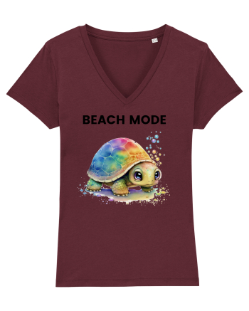 Broasca testoasa pictata in acuarela cu mesajul  Beach Mode Burgundy
