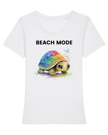 Broasca testoasa pictata in acuarela cu mesajul  Beach Mode White