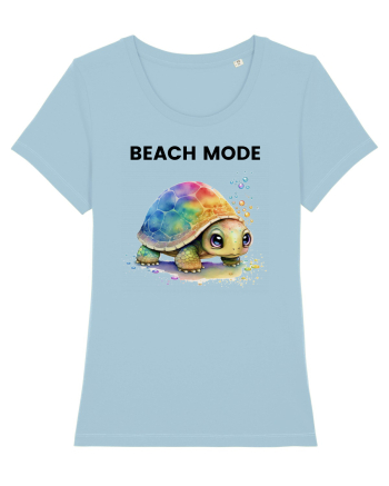 Broasca testoasa pictata in acuarela cu mesajul  Beach Mode Sky Blue