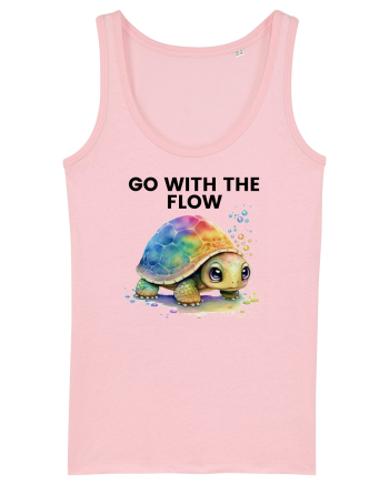 Broasca testoasa pictata in acuarela cu mesajul  Go with the Flow Cotton Pink