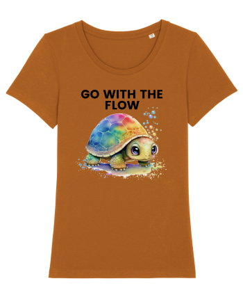 Broasca testoasa pictata in acuarela cu mesajul  Go with the Flow Roasted Orange