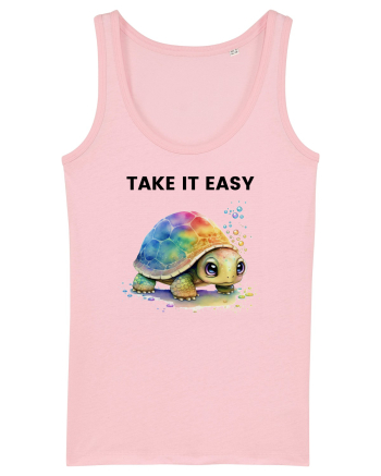 Broasca testoasa pictata in acuarela cu mesajul  Take it Easy Cotton Pink