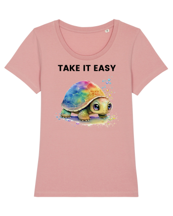 Broasca testoasa pictata in acuarela cu mesajul  Take it Easy Canyon Pink