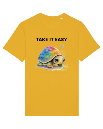Broasca testoasa pictata in acuarela cu mesajul  Take it Easy Spectra Yellow