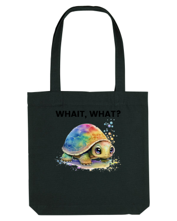 Broasca testoasa pictata in acuarela cu mesajul Wait, What? Black