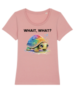 Broasca testoasa pictata in acuarela cu mesajul Wait, What? Tricou mânecă scurtă guler larg fitted Damă Expresser